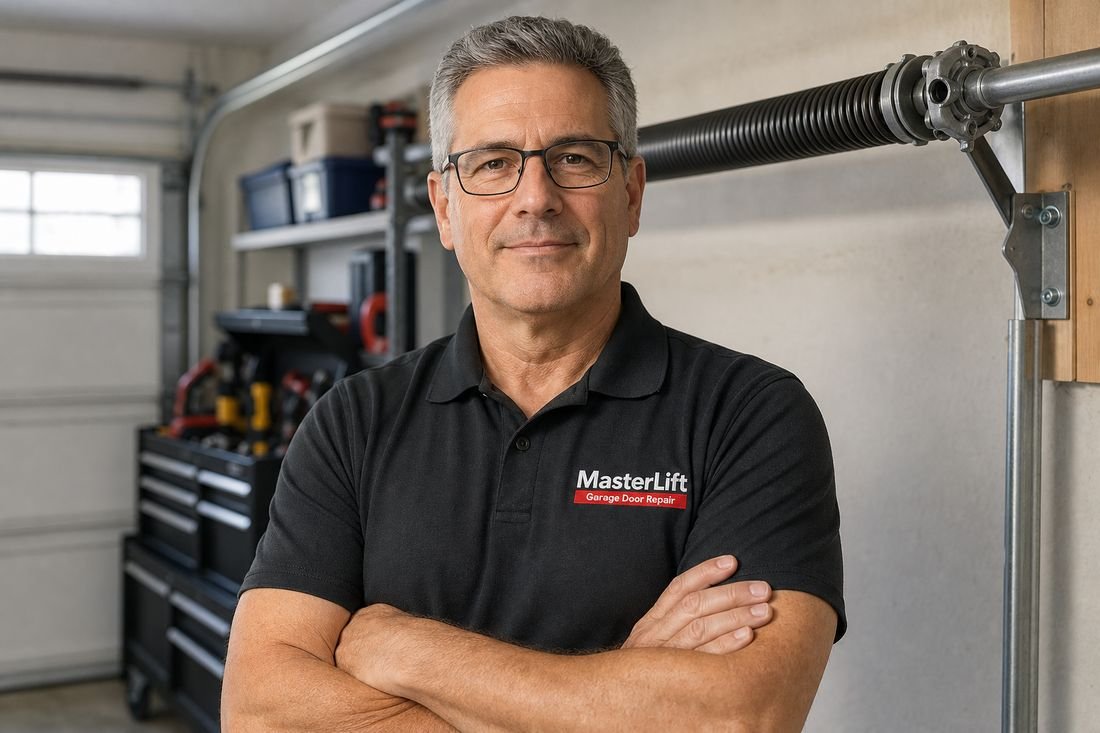 MasterLift technician talking a homeowner through a garage door fault